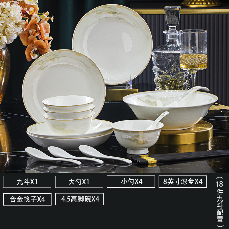 景徳鎮の陶磁器の食器の卸売りのネットの赤い碗の皿のセットの高温の骨の磁器の食器の家庭用の結婚の引っ越しの贈り物|undefined