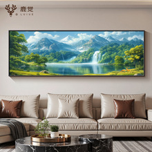 青山绿水沙发后面背景墙挂画聚宝盆客厅卧室床头装饰画横版山水画
