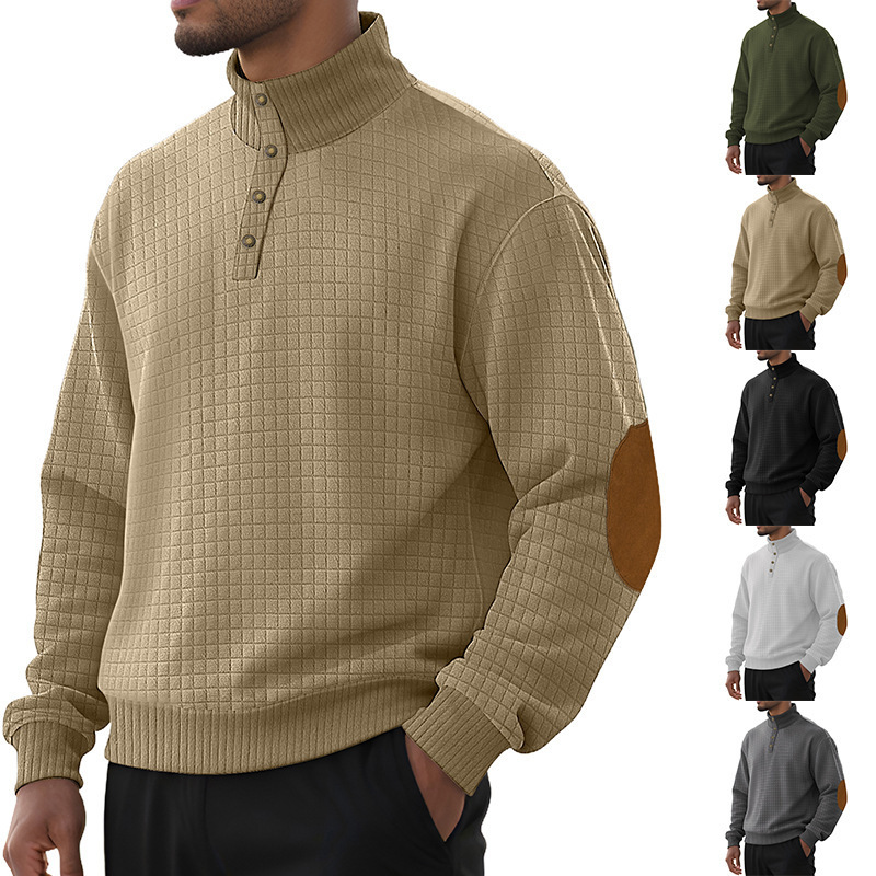 2025 Cross-Border Autumn New European Size Men's Jacquard Stand Collar Small Square Sweatshirt Knitted Pullover Casual Henry Sweatshirt
