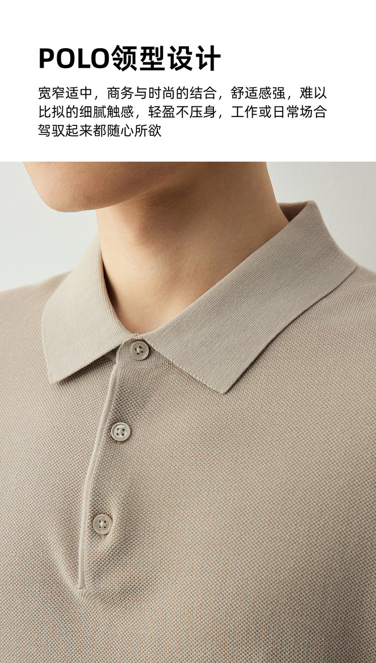 Áo polo nam tay ngắn chất liệu cotton pha tơ tằm phong cách cổ điển — đen chi tiết 5