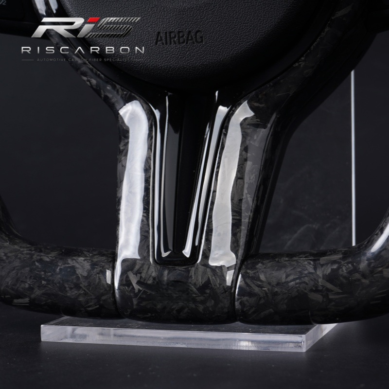Black forged carbon fiber flat-bottom steering wheel compatible with BMW F30F10F11F15F16F20F25F18