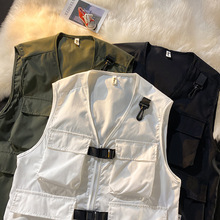 美式复古多口袋军事风机能战术马甲男士潮牌拉链百搭宽松坎肩背心