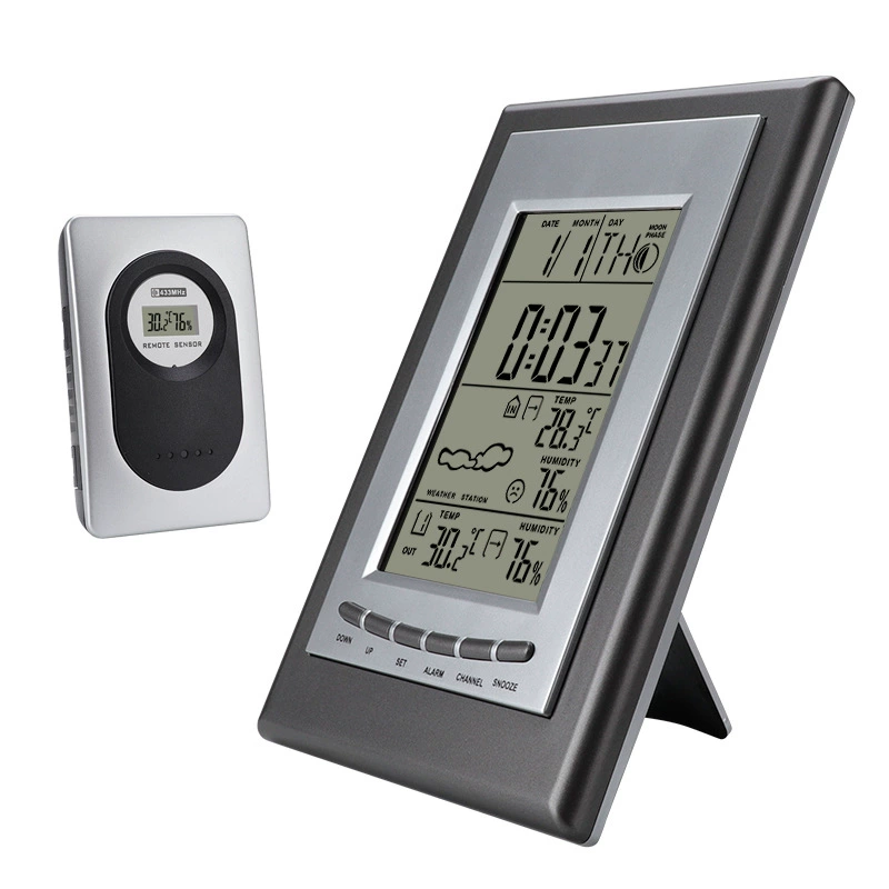 Wireless thermometer indoor for home use, electronic watch, with LED display