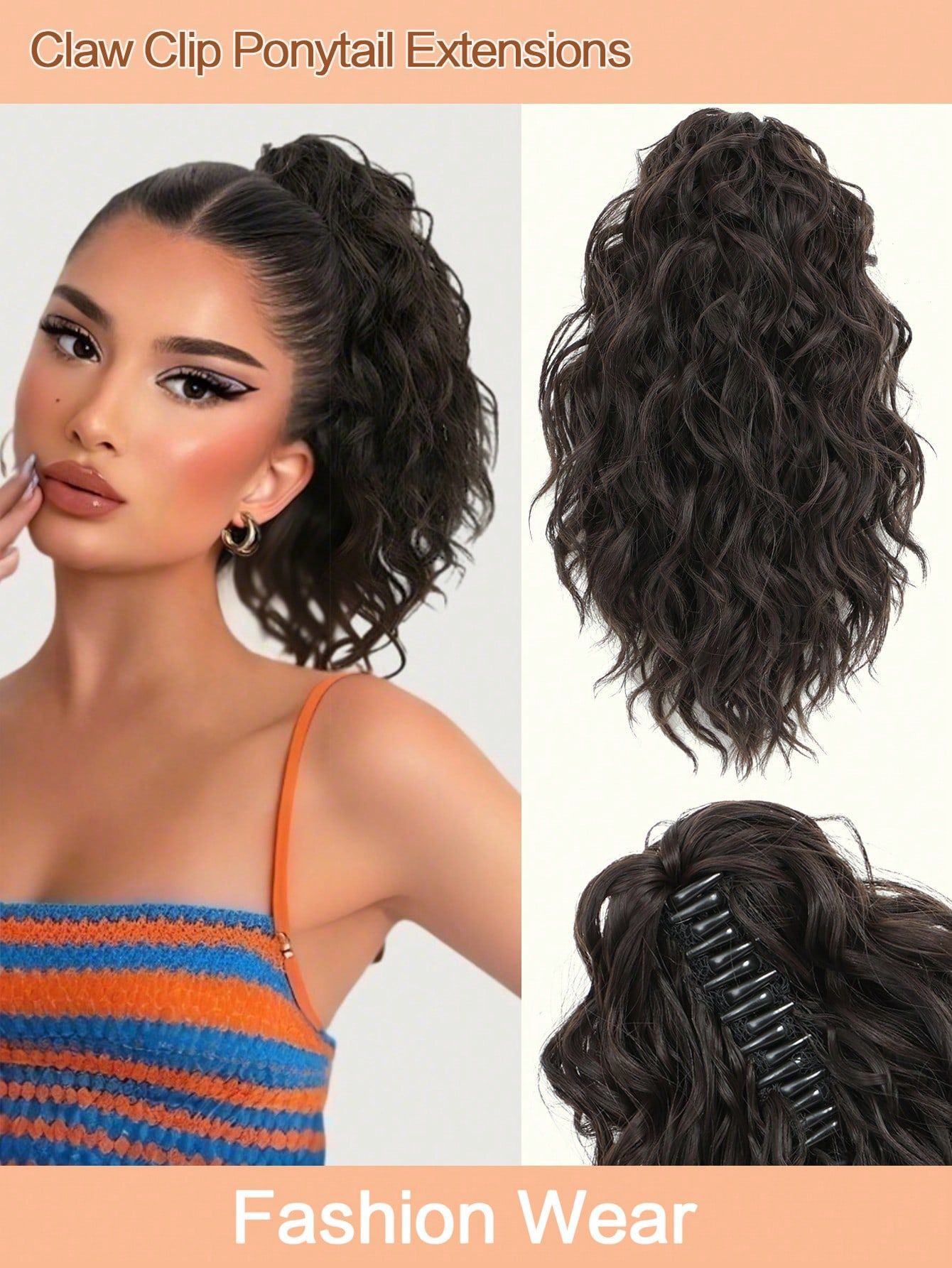 Short Curly Hair Claw Clip Ponytail Synthetic Drawstring Pony_voghion.com