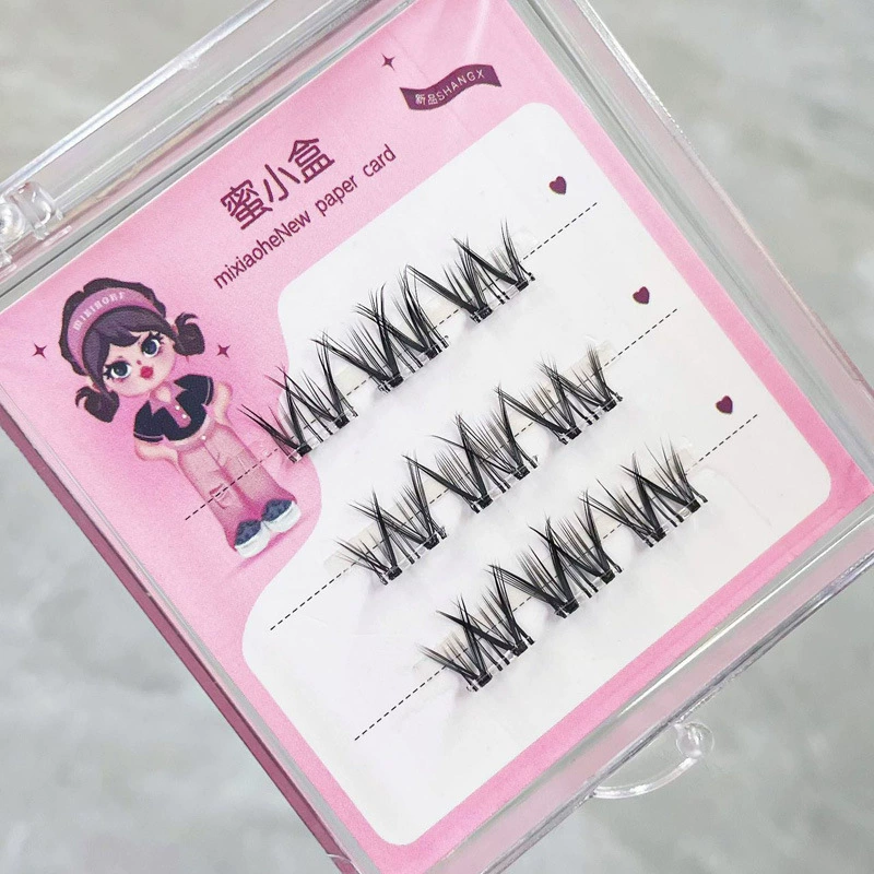 蜜小盒 Glue-free серия ~ Рекомендуемые двойные V цветочные завивка искусственные ресницы, фотогеничные, натуральные, большой объём, прозрачный стебель искусственные ресницы