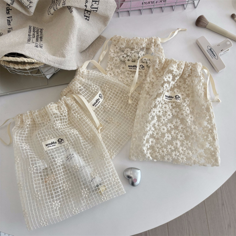 5361網糸レース刺繍デイジー収納袋束ポケット旅行スキンケア品分注袋雑物収納袋|undefined