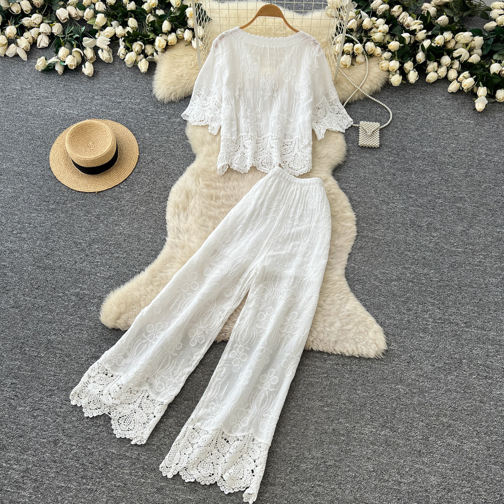Ensemble blouse en dentelle et short style français été_voghion.com