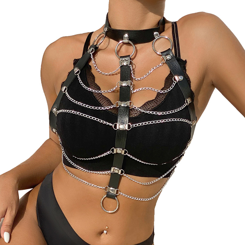 Estilo punk europeo y americano todo partido moda corbata rendimiento joyería collar multi-capa cadena borla Correa transfronteriza Generación de cabello