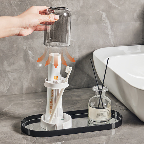 New toothbrush holder with dust cover, toothbrush cup stand, water drainage, guide placement, multi-functional home toothbrush holder