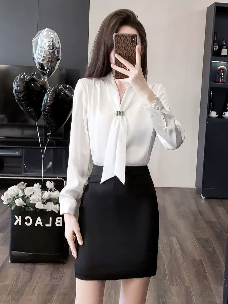 Shirt for work, set, hip-accented