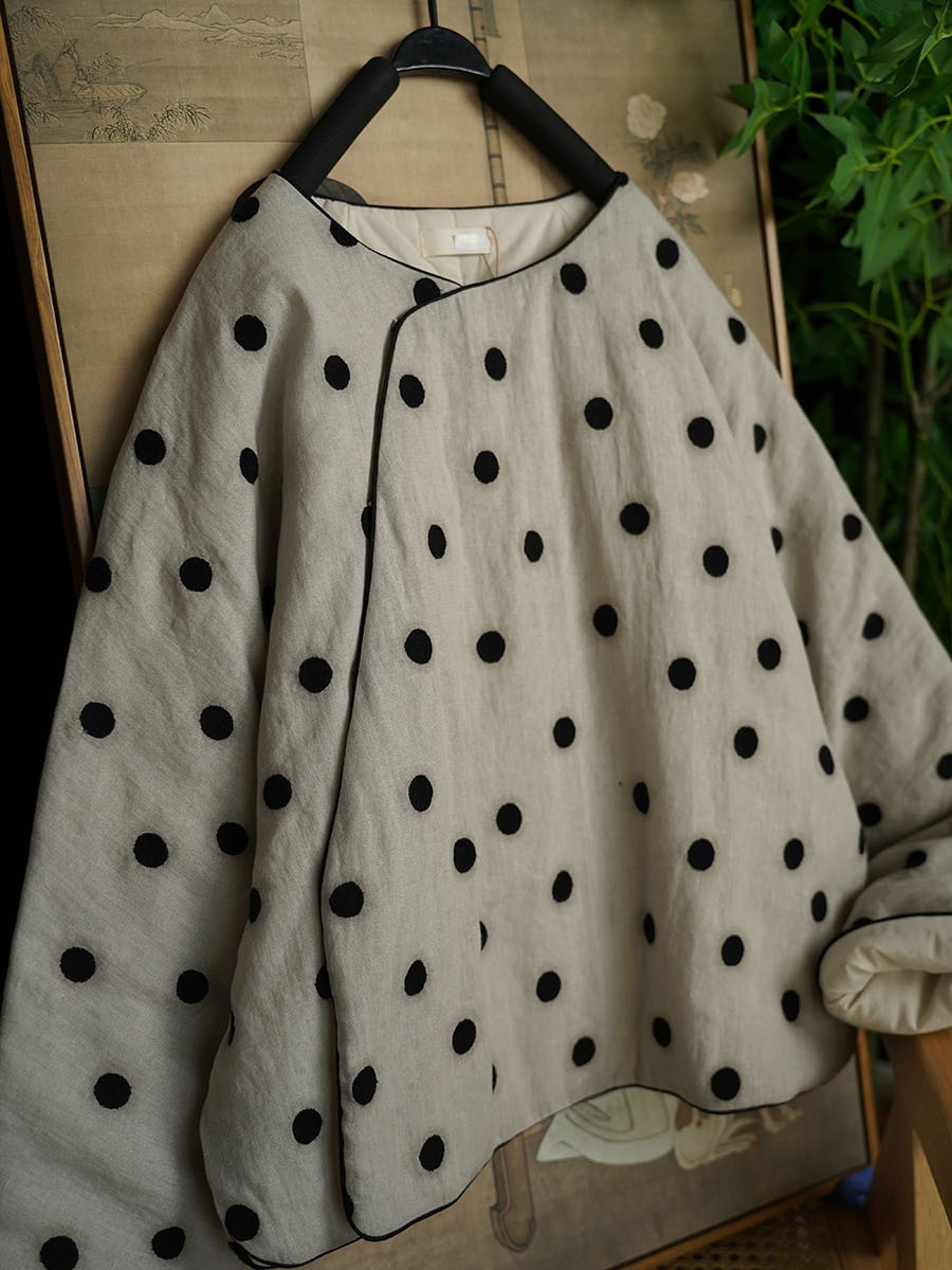 冬の新型新中国式亜麻刺繍文芸レトロ丸首斜め襟ゆったりとした短い綿入れ375002