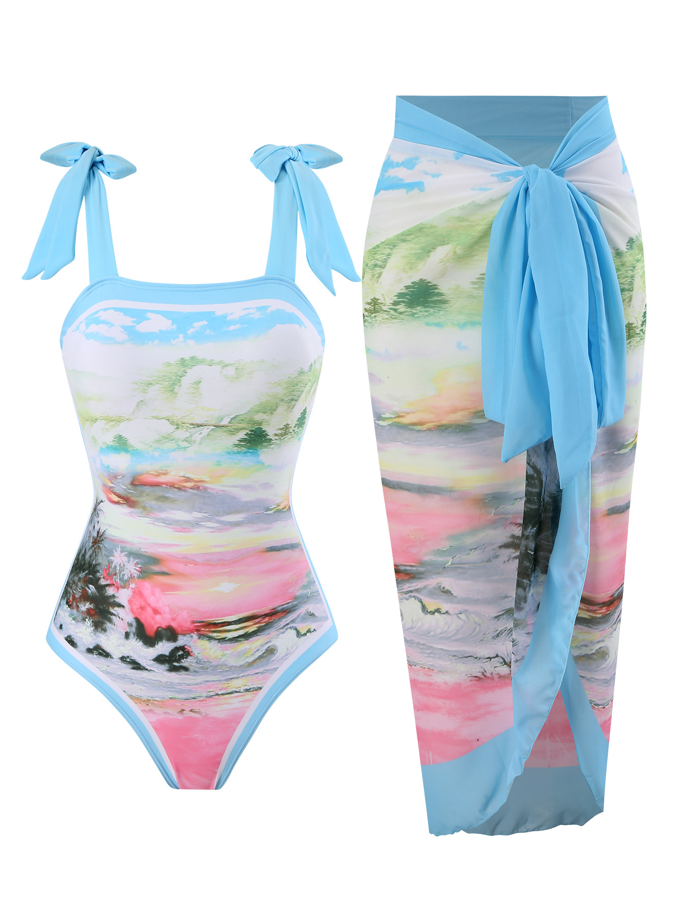 Traje de baño de una pieza estilo europeo y americano para comercio exterior 2024, traje de baño conservador para primavera caliente, protección solar para mujer, cubierta de chifón, ajuste delgado