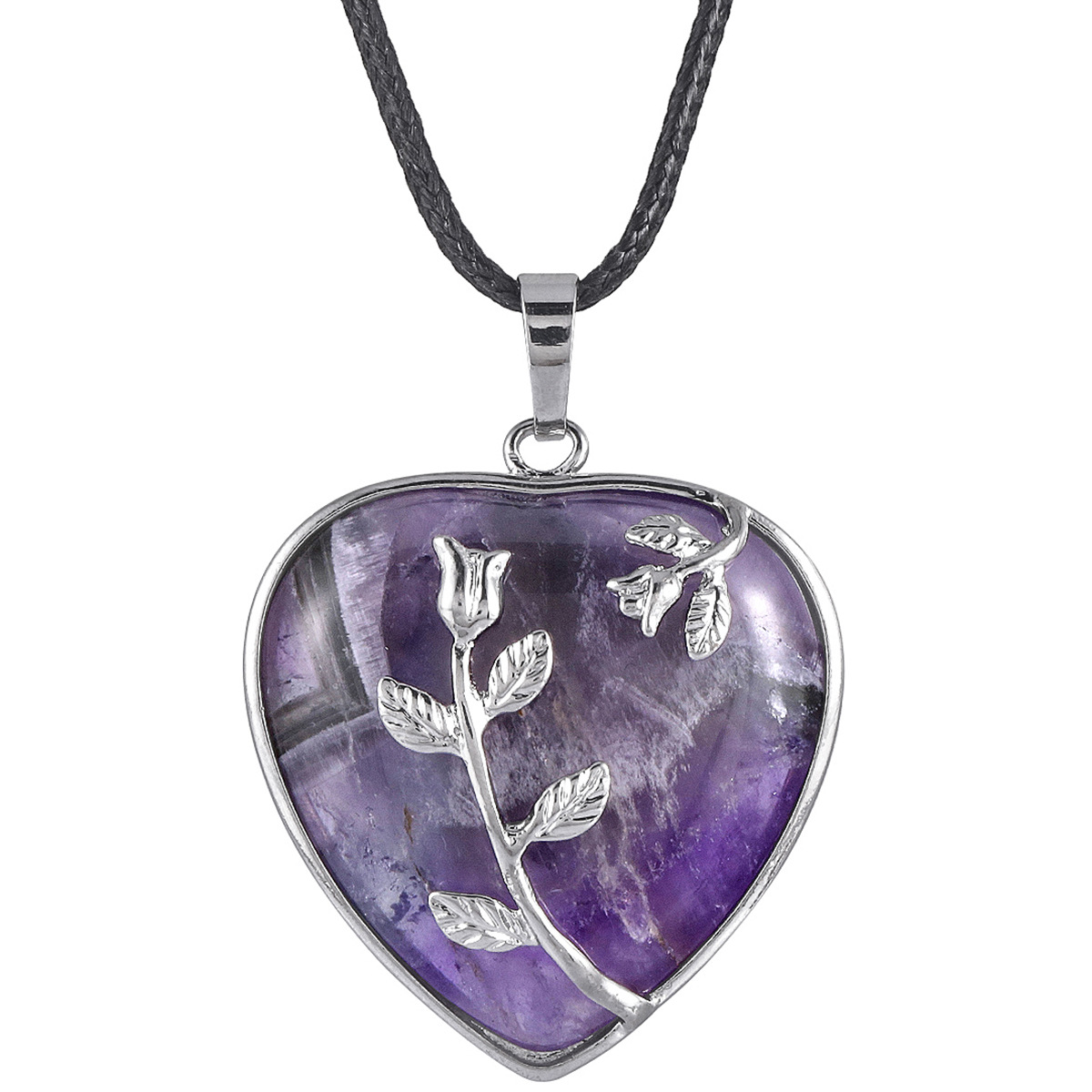 Pingente de coração em cristal natural com borda prateada_voghion.com