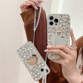 苹果16promax手机壳女15爱心小熊镜子iphone14硅胶套13兔子适用12