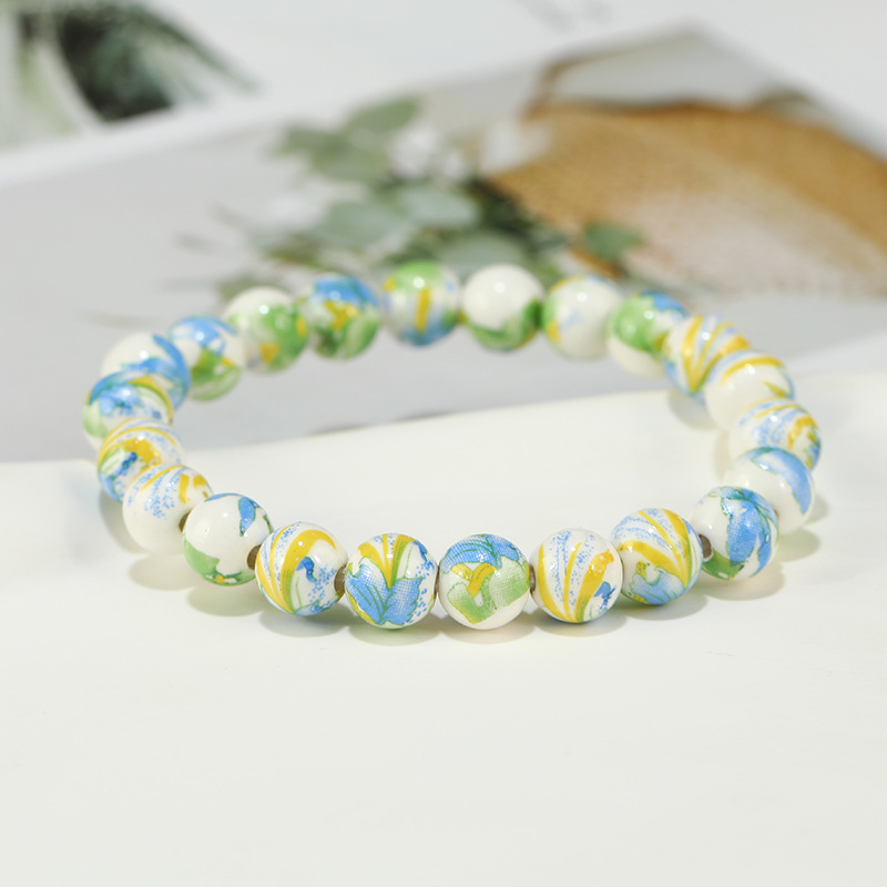 17g Weight ceramics Pendant Material Bracelets Classification Elastic string Chain Material 1 Piece Quantity Holiday, Daily Occasion ceramics Material Flower Pattern Women's Gender Beaded Design Ethnic Style Style Ethnic Style Flower Ceramics Wholesale Bracelets 12