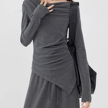 灰色长袖连衣裙子女装早初秋季2024新款入秋感穿搭配一整套装