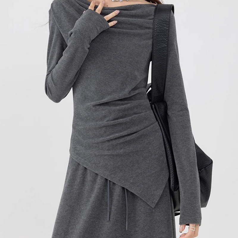 灰色长袖连衣裙子女装早初秋季2024新款入秋感穿搭配一整套装