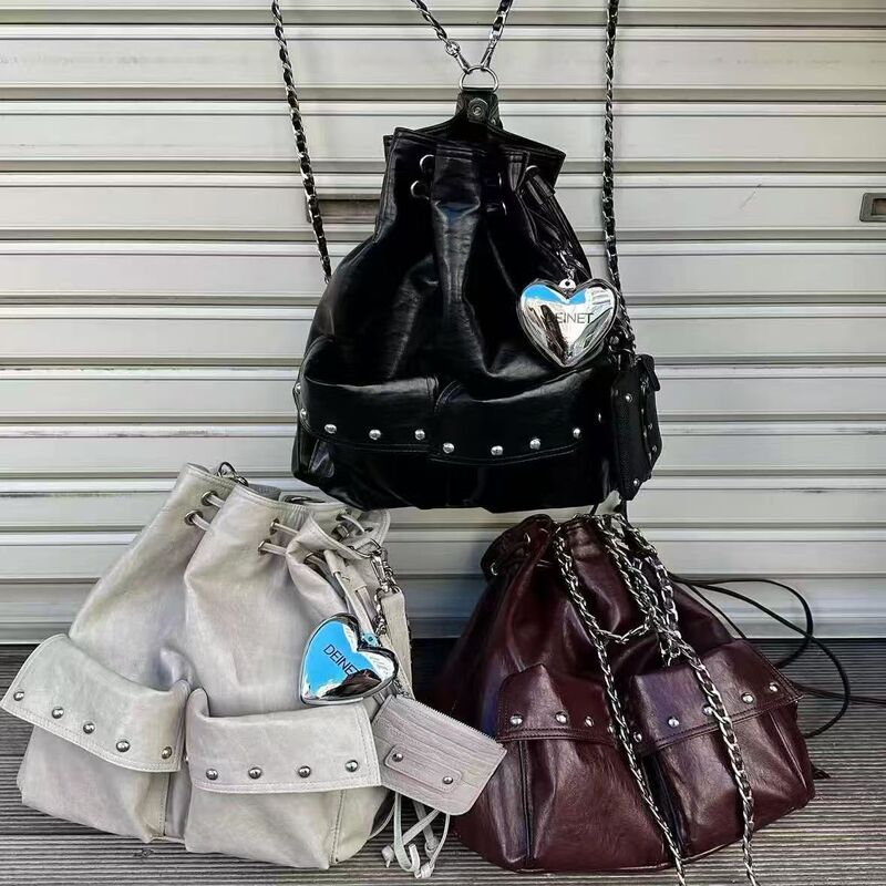 Korean Designer Deinet Rivet Motorcycle Bag Rock Pocket Fashion Sweet Cool Sexy Shoulder Bag Trendy Women