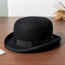 新款英伦风礼帽绅士帽爵士帽复古羊毛男总统帽定型跨境亚麻逊热销