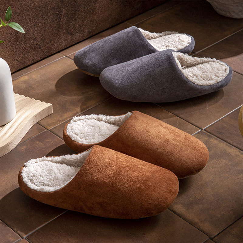 Autumn and Winter Two-purpose Bag with Cotton Slippers Women's Quiet Home Wooden Floor Soft Bottom Deerskin Fleece Bottom Warm Slippers for Men