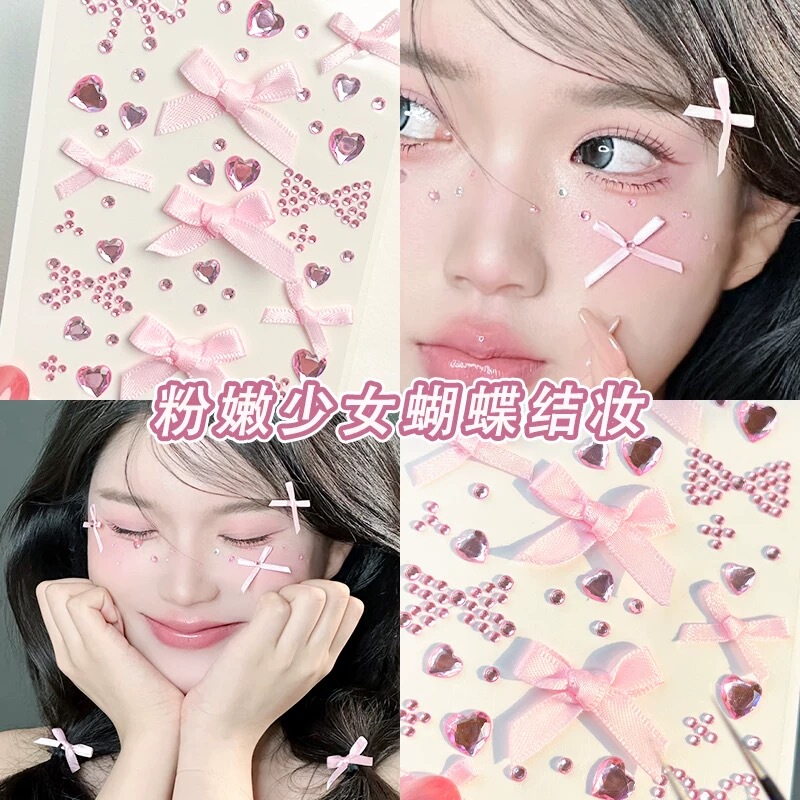 Pink Bow Stickers Stage Makeup Face Stickers Concert Support Makeup Face Decorations Eye Makeup Glitter DIY Decoration
