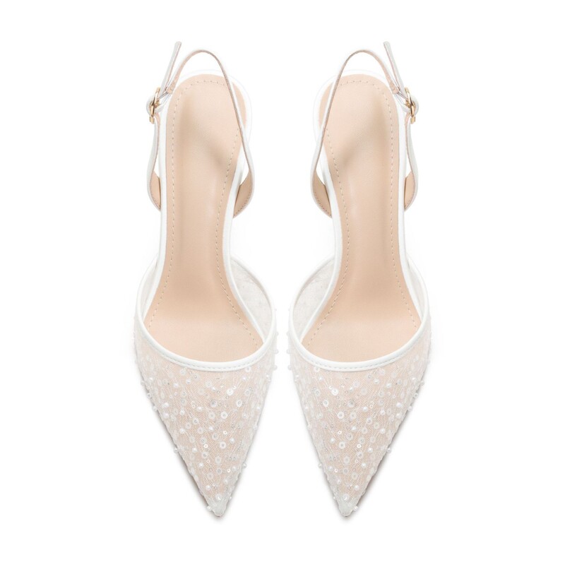 Carefully Selected 2026 Summer Sequined Hollow High-Heeled Sandals for Women, White Lace Pointed-Toe Satin Bridal Shoes with Thin High Heels