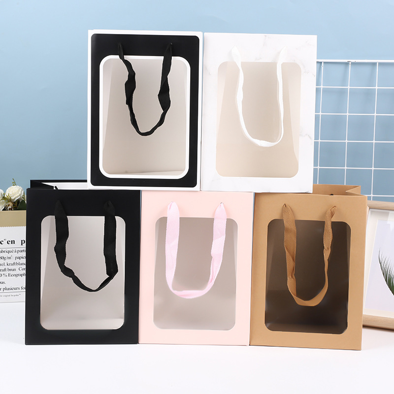 母亲节开窗礼品袋白卡牛皮纸袋手提式透明伴手礼礼物袋可以定LOGO