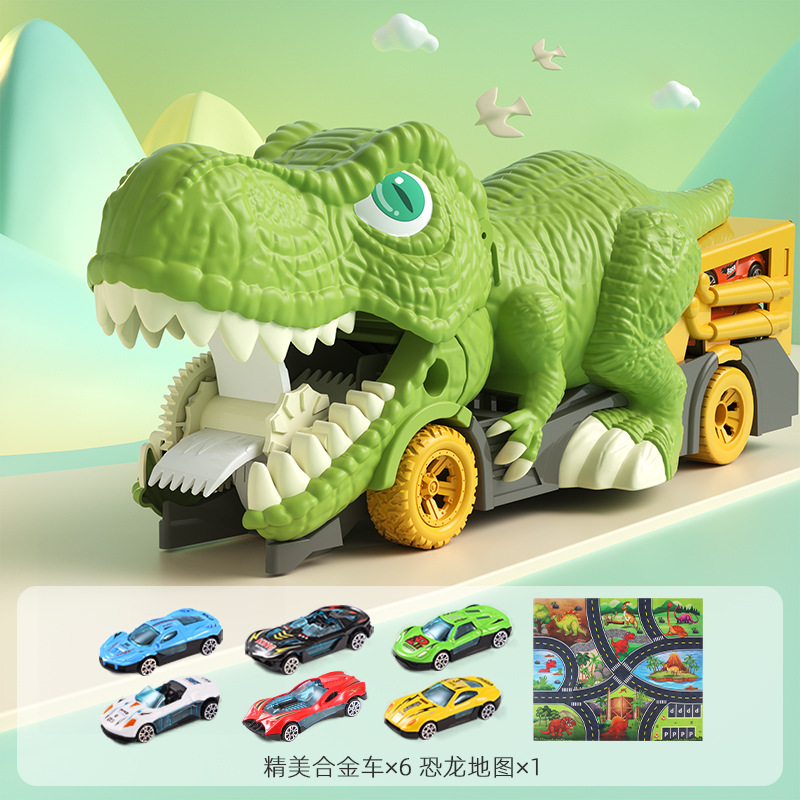 Coche de juguete de dinosaurio grande para niños, coche de aleación con retroceso, coche con almacenamiento de mapas, coche de juguete de dinosaurio para niños