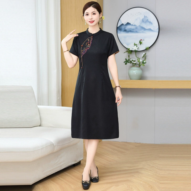 Новое платье 2025 года, модная новая юбка миди с цветочным принтом больших размеров в китайском стиле чонсам