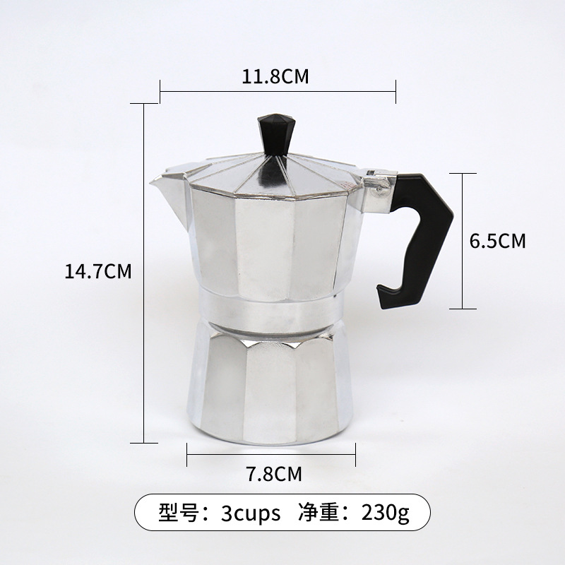 Cafetera moka italiana de aluminio de doble válvula, estilo europeo, octogonal, popular transfronterizamente.