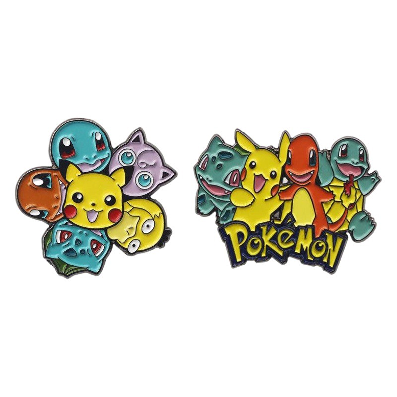 Anime japonés Pikachu dibujos animados broche linda chica camisa con PIN personalidad insignia de metal al por mayor