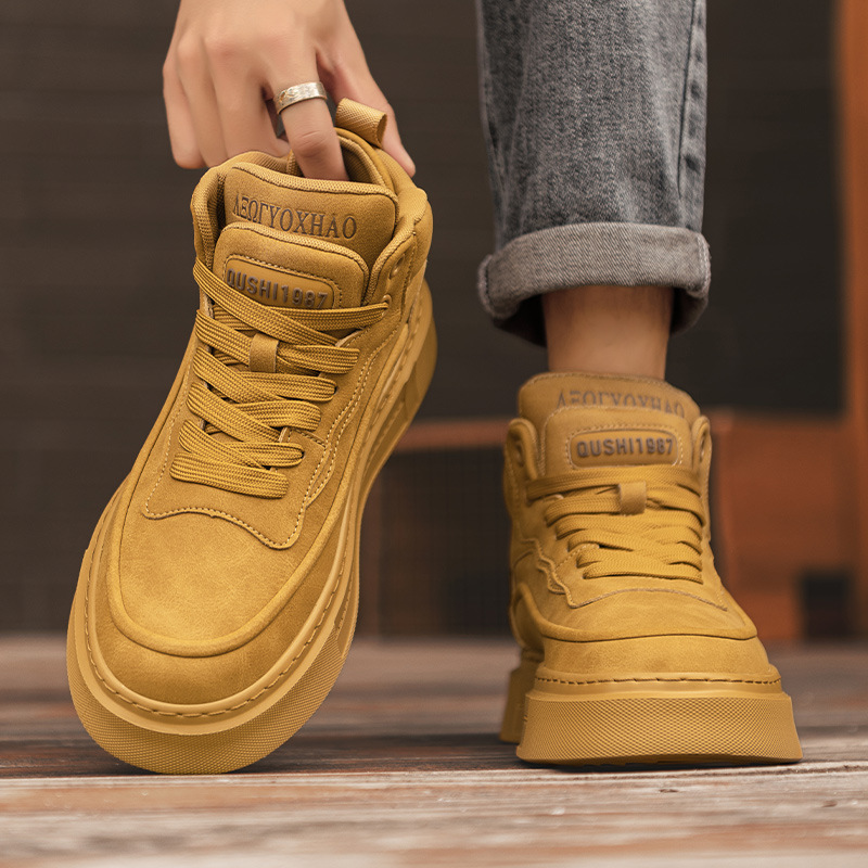 High-Top Sneakers Men's Shoes 2025 New Winter High-Bottom Genuine Leather Thick-Soled Heightening Trendyy Versatile Fashion Casual Shoes