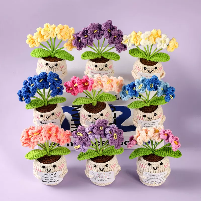 成品毛线手工针织积极盆栽玩偶编织盆栽饰品钩织正能量仿真花绿植