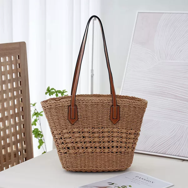 French Hollow Straw Bag, Hand-Woven Bag, Shoulder Tote Bag, Large Capacity Vacation Beach Bag, Women's Casual Tote