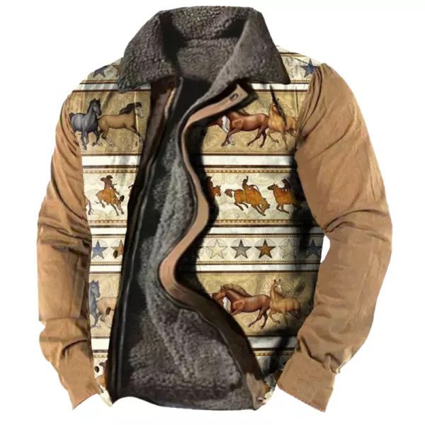 Cross-border en stock bolsillo de costura lateral engrosada casual cremallera suelta Lobo marrón Chaqueta de algodón de manga larga para hombres jóvenes