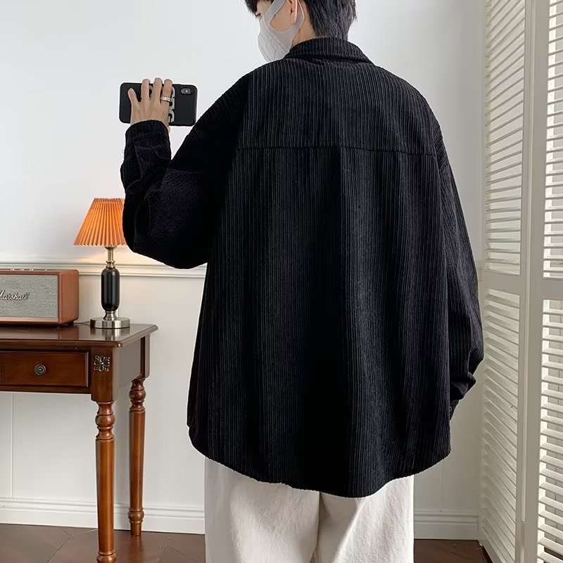 Otoño e invierno nuevo estilo waffle camisa de manga larga estilo de Hong Kong para hombre cec marca de moda suelta casual hermosa chaqueta de camisa etiquetada