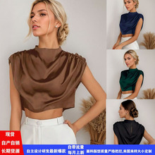 亚马逊速卖通独立站跨境优雅女装短款上衣2025夏季新品短袖欧美