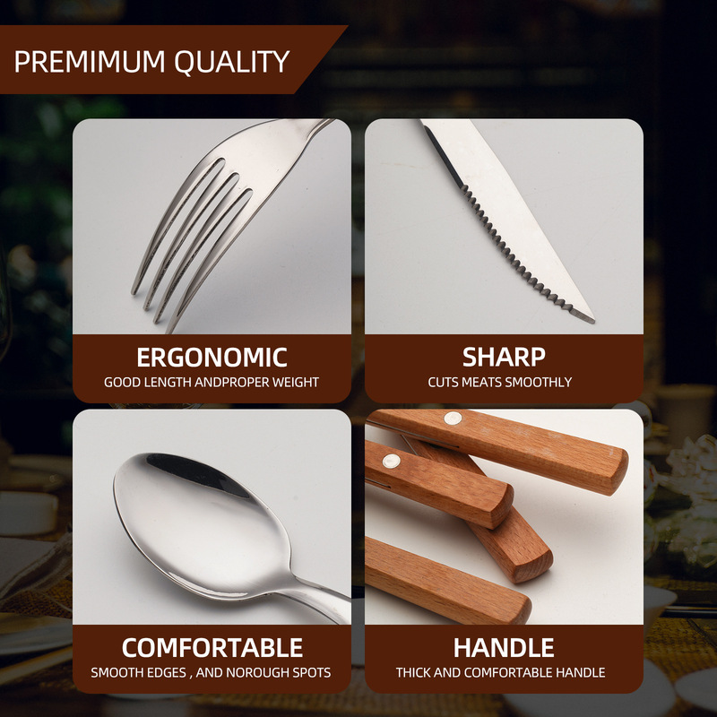 アマゾンステンレスナイフフォークスプーンセット携帯型屋外ステーキ木柄洋食食器セット卸売り代理|undefined