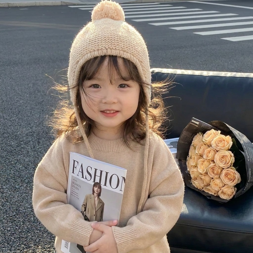针织帽子儿童冬护耳保暖可爱婴儿冬季针织帽冬批发一件代发毛线帽