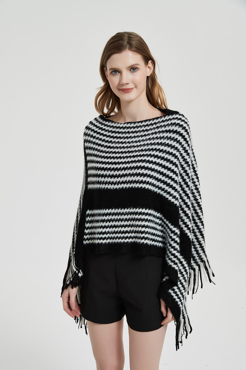 Tricots unisexes printemps et hiver en forme de chauve-souris Châles tricotés à rayures noires_voghion.com