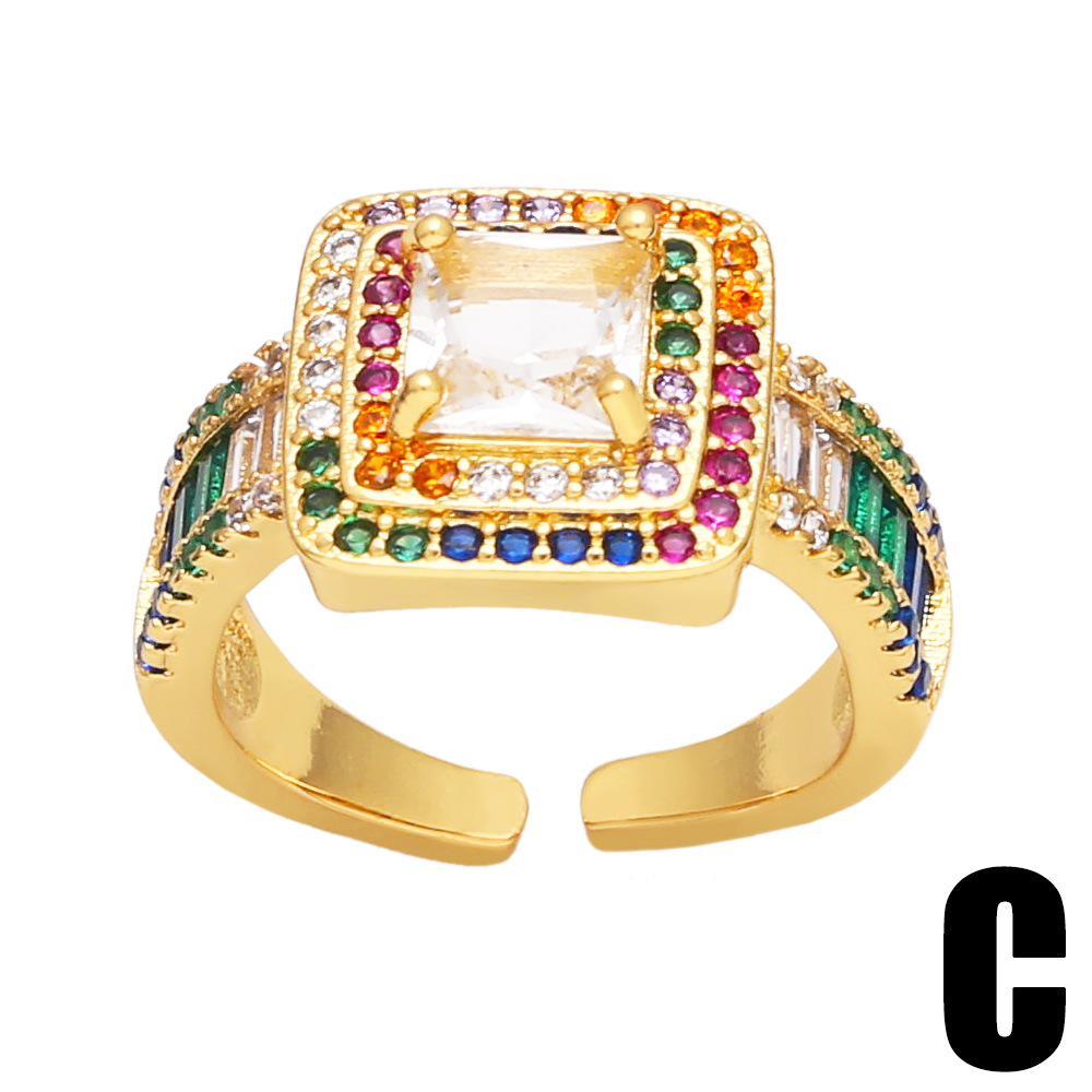 Fashion Colorful Zircon Female Rainbow Geometric Irregular Copper Ring