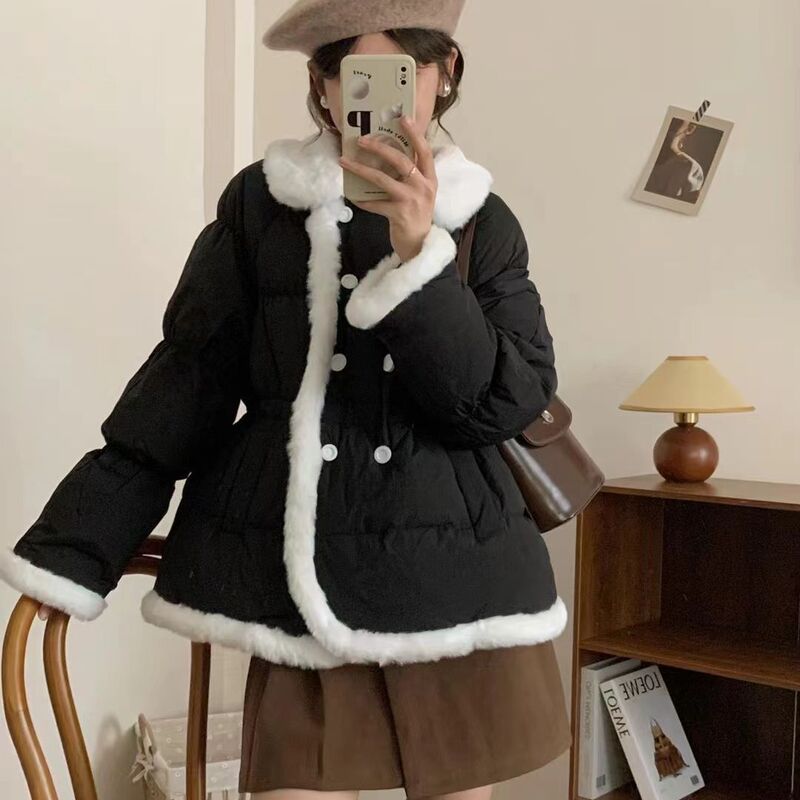 French Original Niche Style Slimming Sweet Cute Patchwork Fashion Loose Versatile White Duck down Jacket