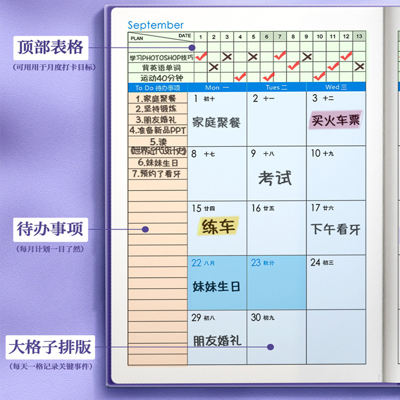 (2개) 2025 스케줄장 일일시간관리 효율노트패드 A5 자기계발 펀치카드 계획장 두꺼운노트