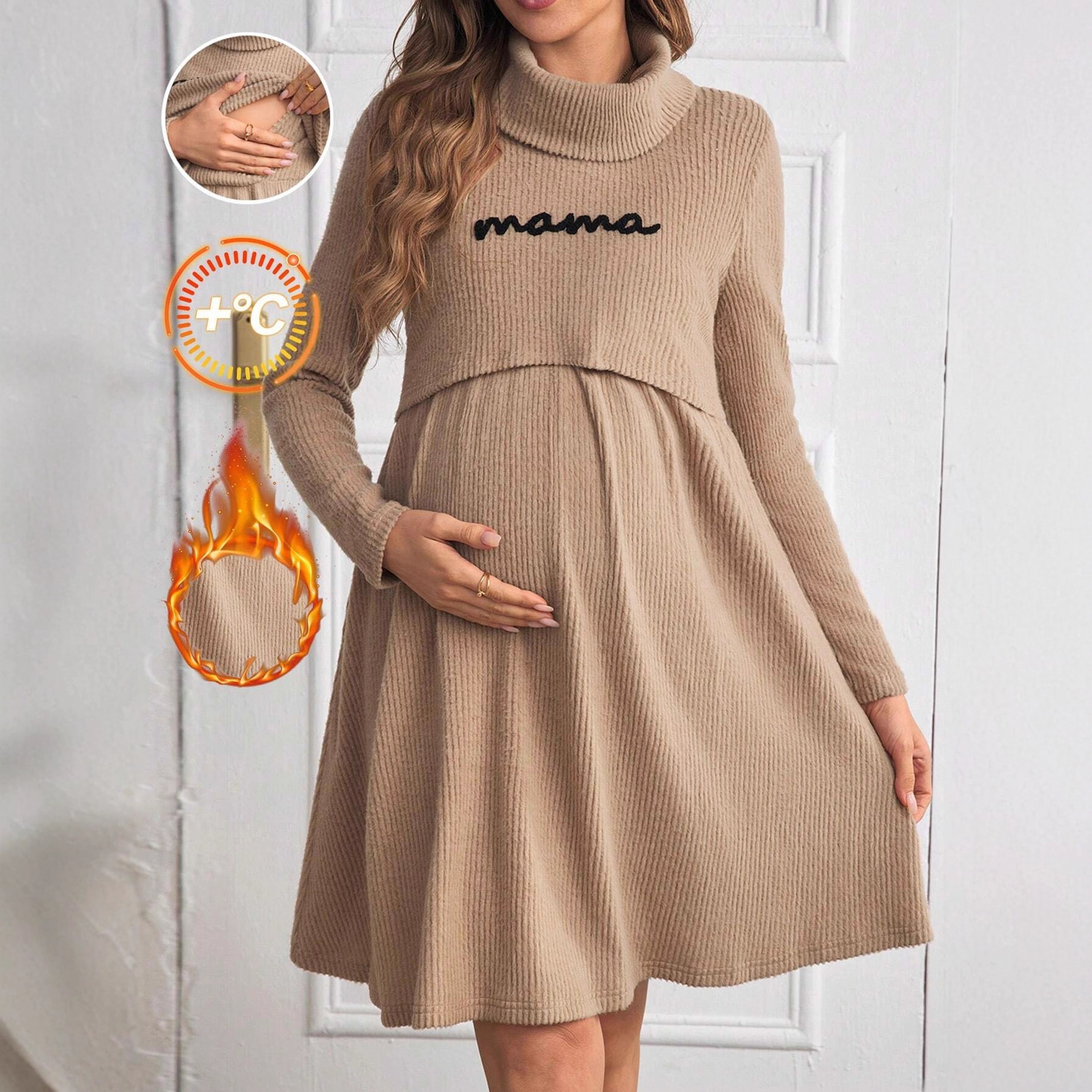 Cross-Border European and American Winter Maternity Nursing Dress Amazon Temu Popular Open Nursing Dress Maternity Dress