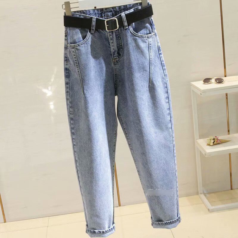 2023 Summer New Jeans Women's plus size chubby girl Loose Students Straight Fashionable Cropped Wide-legged Dad Pants
