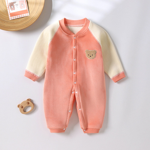 Autumn and winter baby jumpsuits plus velvet for male and female babies long-sleeved thickened warm clothes newborn cartoon boneless crawling clothes