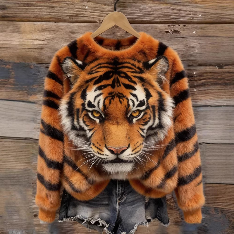 2026 Hot-Selling Amazon Cross-Border European and American Flannel 3D Printed Fashion Cartoon Winter Warm Flannel Sweater