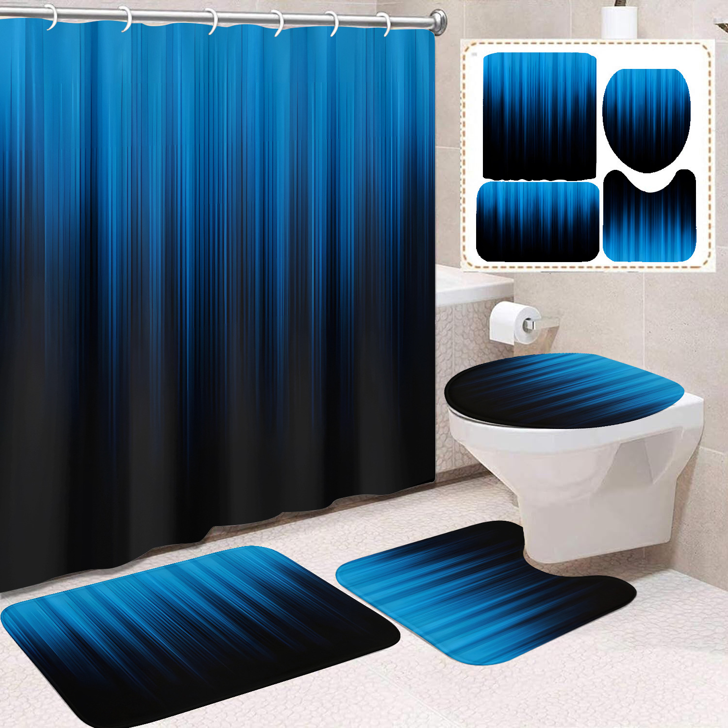 Transfronterizo Amazon cortina de ducha de color degradado cortina de baño letra patrón de mariposa cortina de ducha impermeable y a prueba de moho