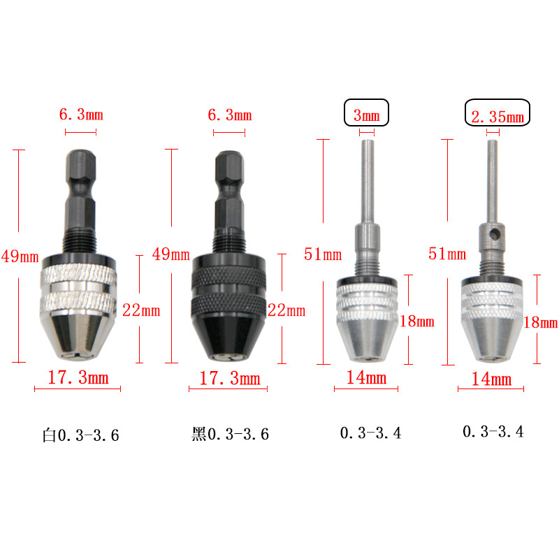 0,3-6,5mm de cambio rápido de mango hexagonal de tres garras autocentrado mandril de taladro helicoidal 3,6 mandril de taladro de molino eléctrico