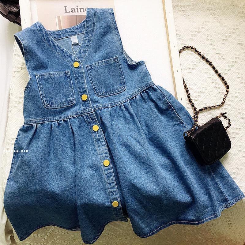 2026 New Style Girls' Dress Denim Skirt Summer Outfit Children's Stylish Versatile Casual Sleeveless Denim Princess Dress